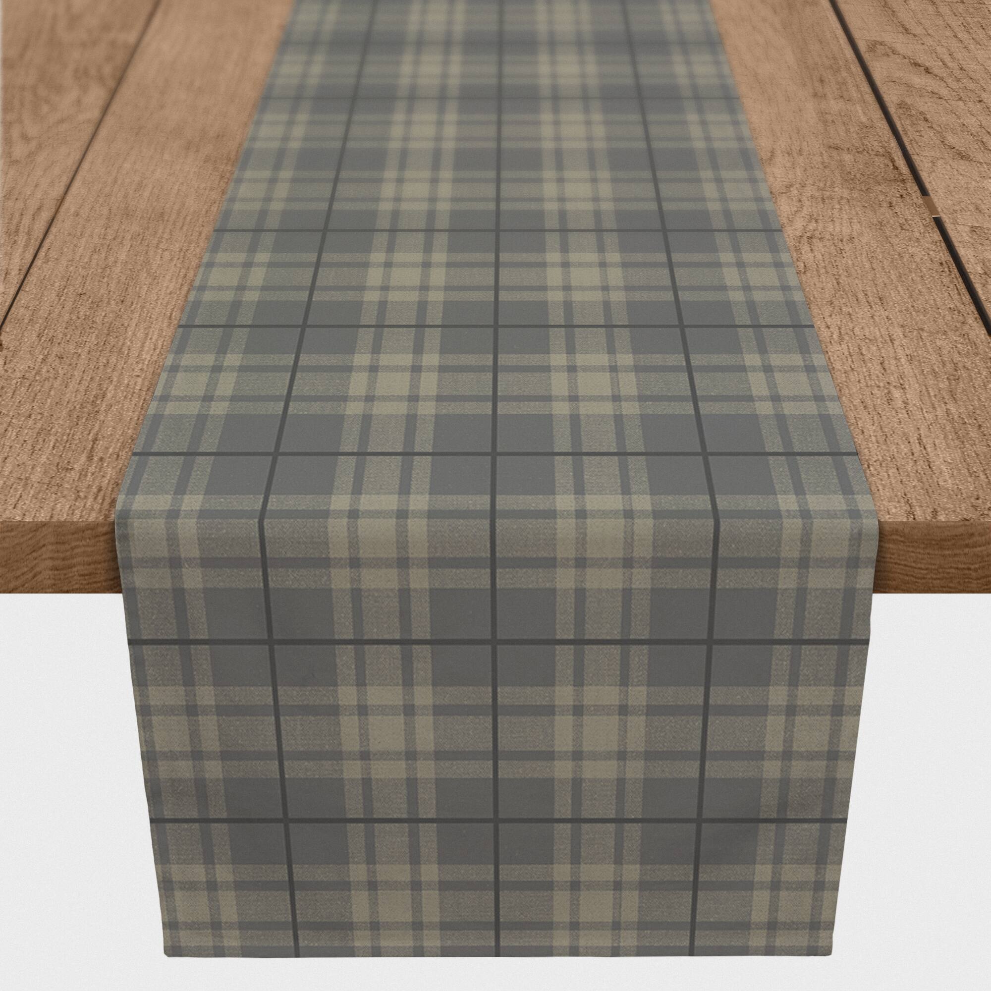 90" Dark Gray Plaid Cotton Twill Runner